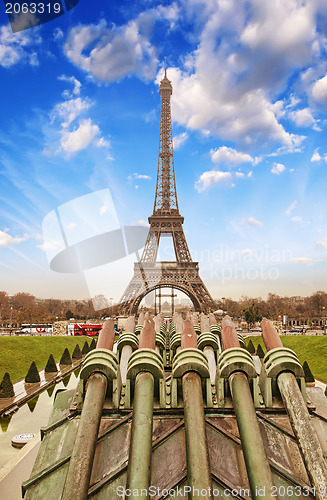 Image of Paris. Beautiful view of Eiffel Tower on a cold December morning