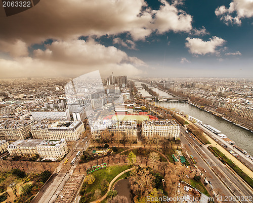 Image of Wonderful aerial view of Paris from the top of Eiffel Tower - Wi