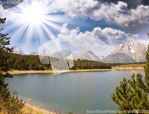 Image of Wonderful landscape of Grand Teton Lake and Mountains - Wyoming