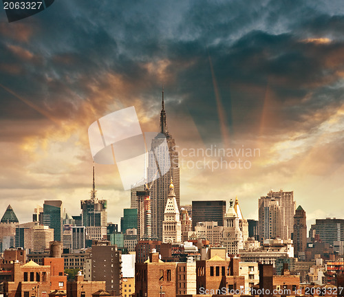 Image of Wonderful view of Manhattan Skyscrapers with beautiful sky color