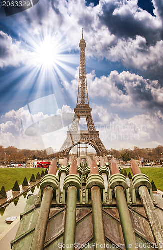 Image of Paris. Beautiful view of Eiffel Tower on a cold December morning