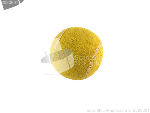Image of old tennis ball isolated on white