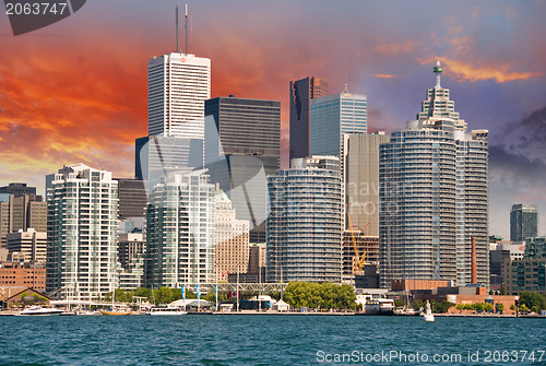 Image of Toronto. Beautiful view of city skyline from Lake Ontario