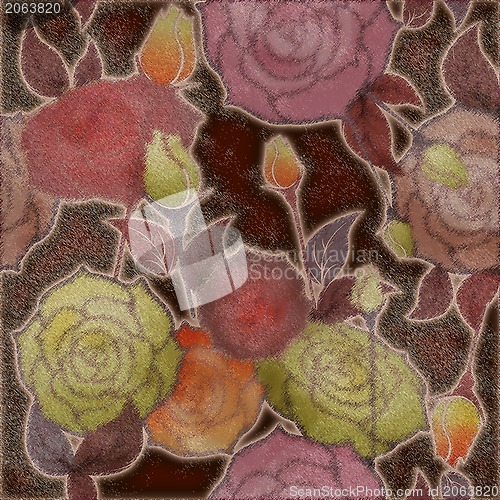 Image of floral design pattern roses, bud pink on dark background