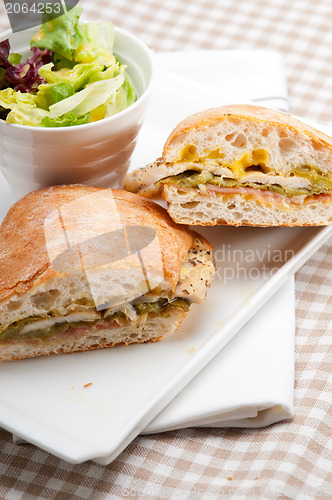 Image of Italian ciabatta panini sandwich chicken