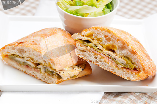 Image of Italian ciabatta panini sandwich chicken