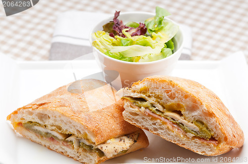 Image of Italian ciabatta panini sandwich chicken