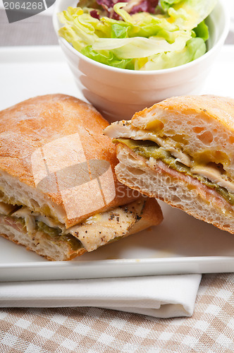 Image of Italian ciabatta panini sandwich chicken