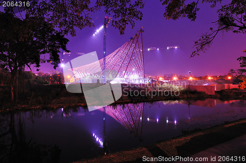 Image of Building structure at night.