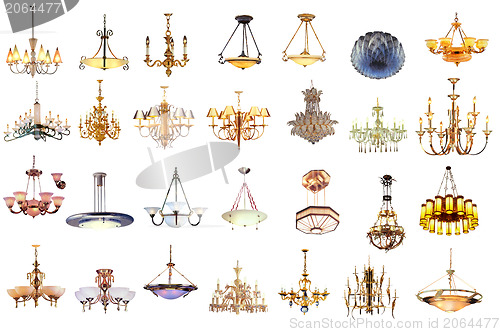 Image of chandelier and lamp isolated on white background 