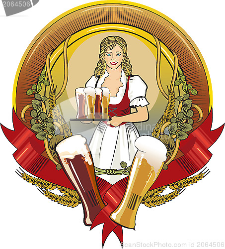 Image of girl waitress, beer label