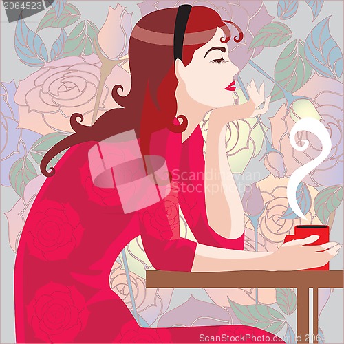 Image of girl in red in cafe