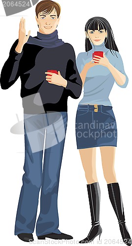 Image of young man and girl withe a cup coffee