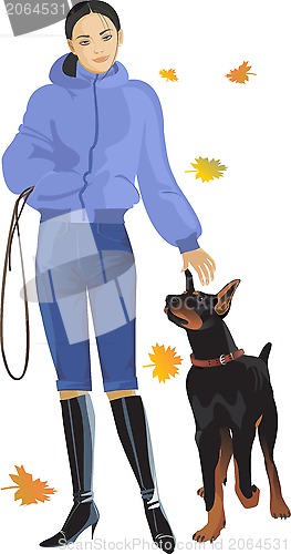 Image of autumn girl and dog