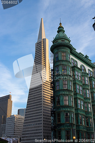 Image of San Francisco Icons Transamerica Pyramid and the Columbus Buildi