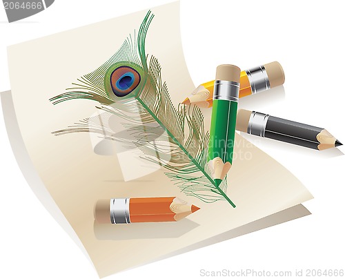 Image of pencils and feather