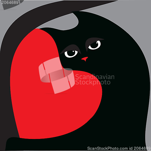 Image of black cat and red heart