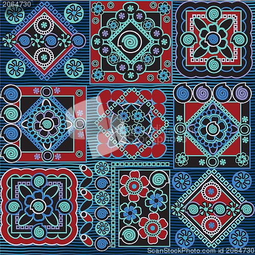 Image of blue and red geometrical pattern