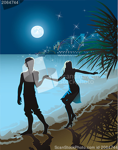 Image of Night walk at the sea