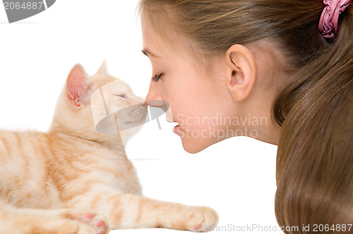 Image of The girl with a red kitten