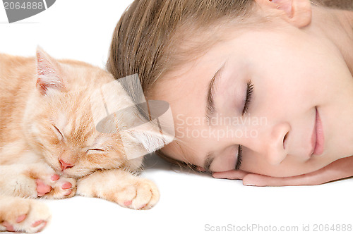 Image of The girl with a red kitten