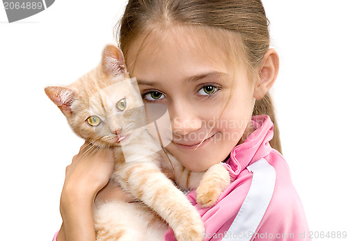 Image of The girl with a red kitten