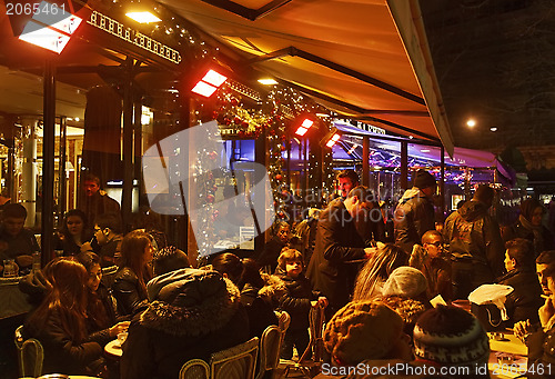 Image of Crowd of People on a French Terrace