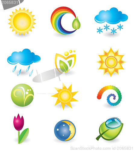 Image of Set of icons. Nature and weather