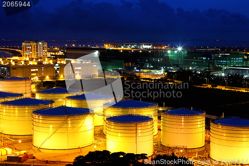 Image of Oil tanks at night