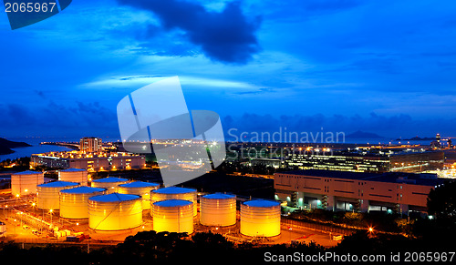 Image of Oil tanks at night