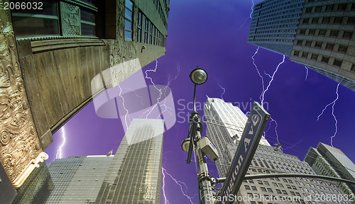 Image of Fisheye view of Manhattan Skyscrapers in New York