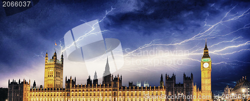 Image of Storm over Big Ben and House of Parliament - London