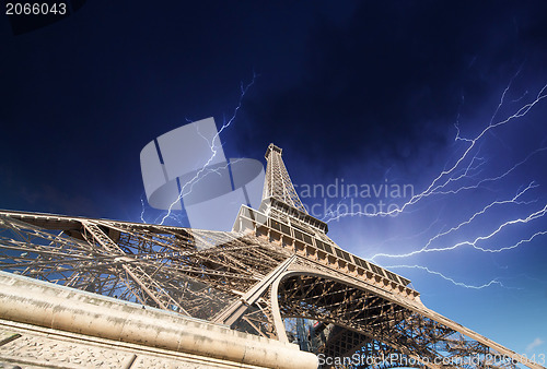 Image of Paris - Eiffel Tower. Thunderstorm approaching the city