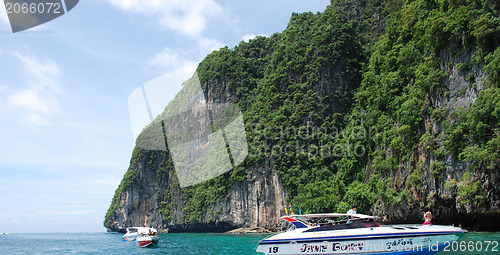 Image of PHI PHI ISLAND, THAILAND - AUG 5: Tourists enjoy the wonderful b