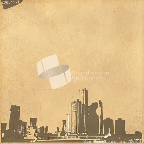 Image of grunge image of cityscape from old paper 