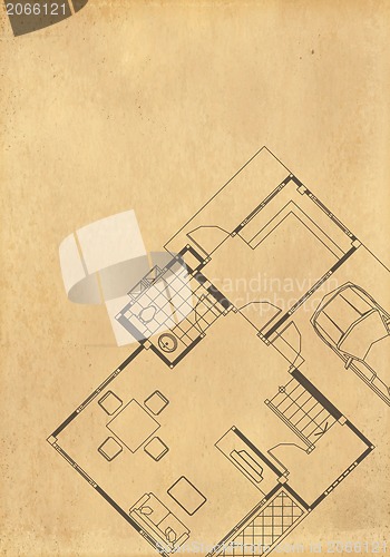 Image of vintage architectural drawing, on grunge paper with some stains 