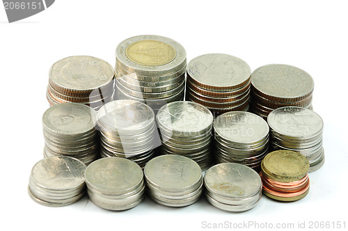 Image of Coin stack isolated on white background 