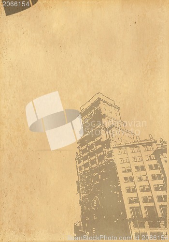Image of grunge image of cityscape from old paper 