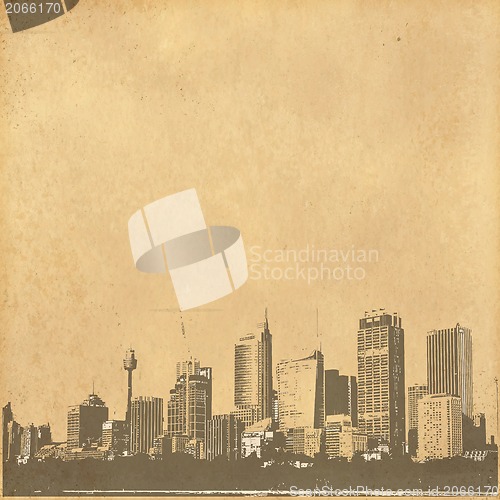 Image of grunge image of cityscape from old paper 