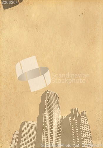 Image of grunge image of cityscape from old paper 