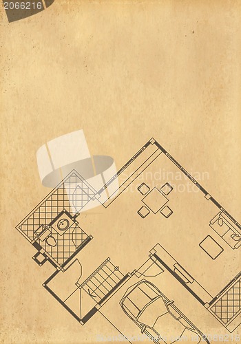 Image of vintage architectural drawing, on grunge paper with some stains 