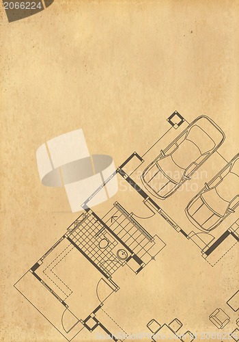 Image of vintage architectural drawing, on grunge paper with some stains 