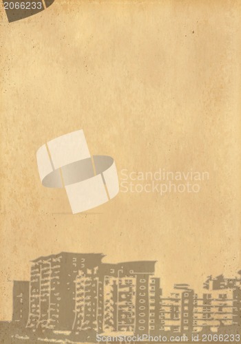 Image of grunge image of cityscape from old paper 