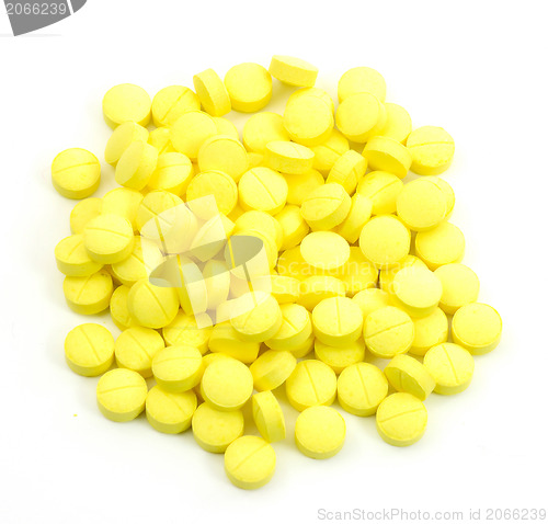 Image of Medicinal pills piled up a bunch of closeup 