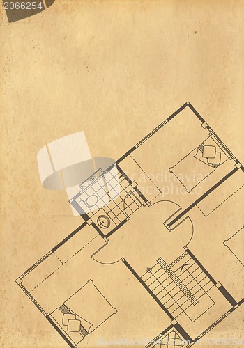 Image of vintage architectural drawing, on grunge paper with some stains 