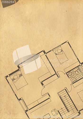 Image of vintage architectural drawing, on grunge paper with some stains 