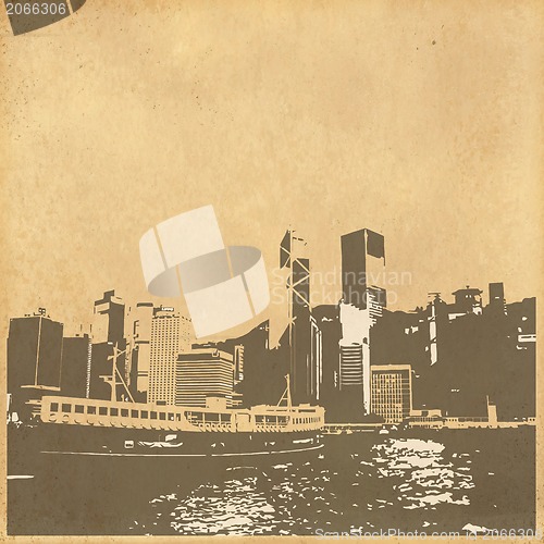 Image of grunge image of cityscape from old paper 