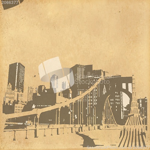 Image of grunge image of cityscape from old paper 