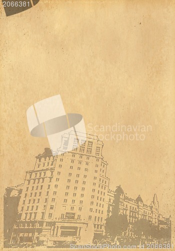 Image of grunge image of cityscape from old paper 