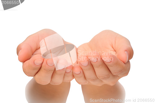 Image of Beautiful cupped hands of young woman - isolated on white background